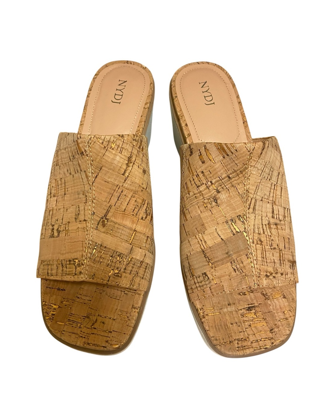 NYDJ Women’s Rysa Cork Slip-On Wedge Sandals Gold Accents Size 9 NWOT Neutral - Picture 12 of 13